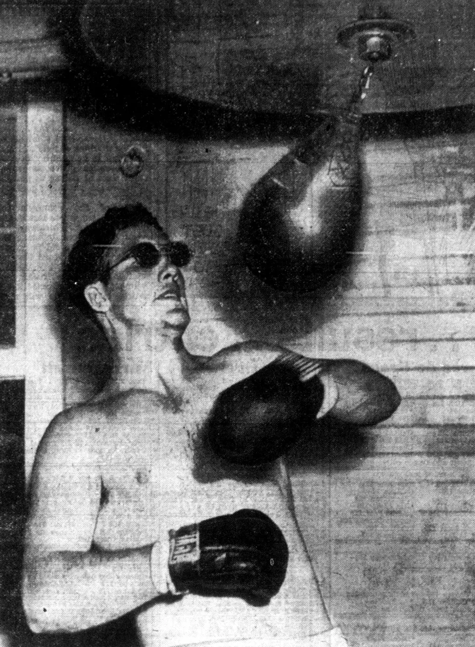 Billy Conn training on a punching bag