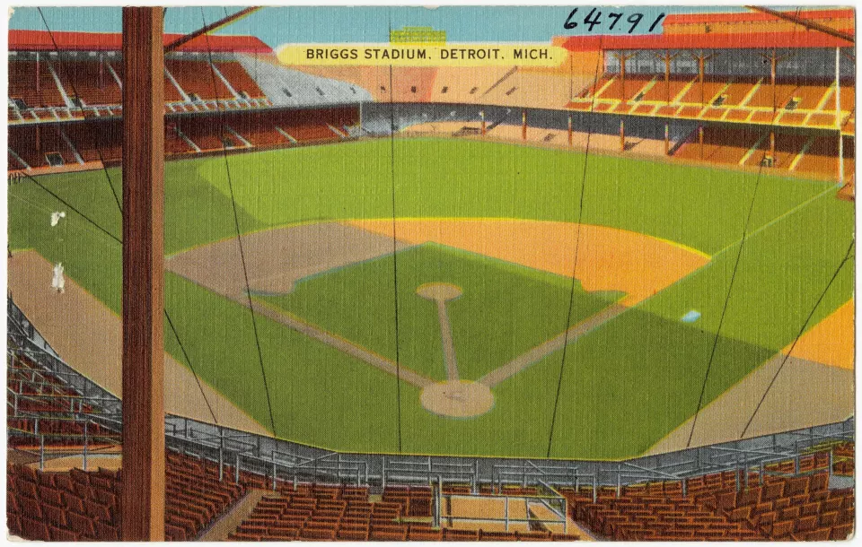 Postcard view of Briggs Stadium in Detroit
