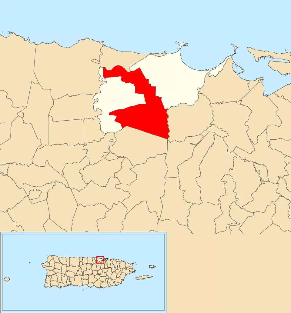 Locator map highlighting Candelaria barrio within Toa Baja, Puerto Rico