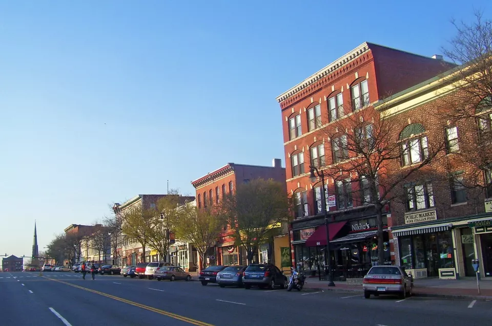 Main street buildings in downtown Middletown, Connecticut