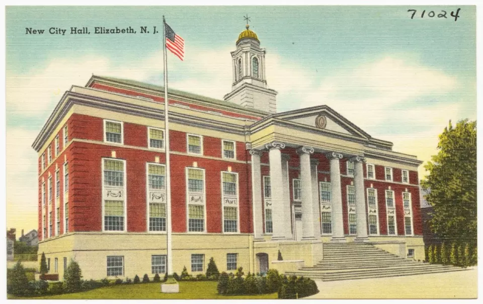 Old photograph of Elizabeth City Hall in New Jersey