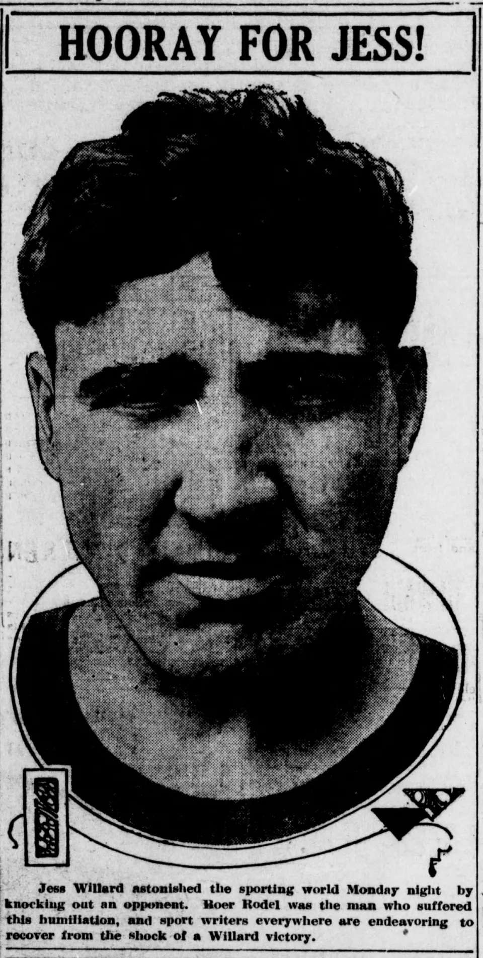 Newspaper portrait of heavyweight boxer Jess Willard in 1913