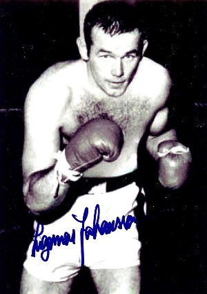 Black-and-white portrait of young Swedish boxer Ingemar Johansson