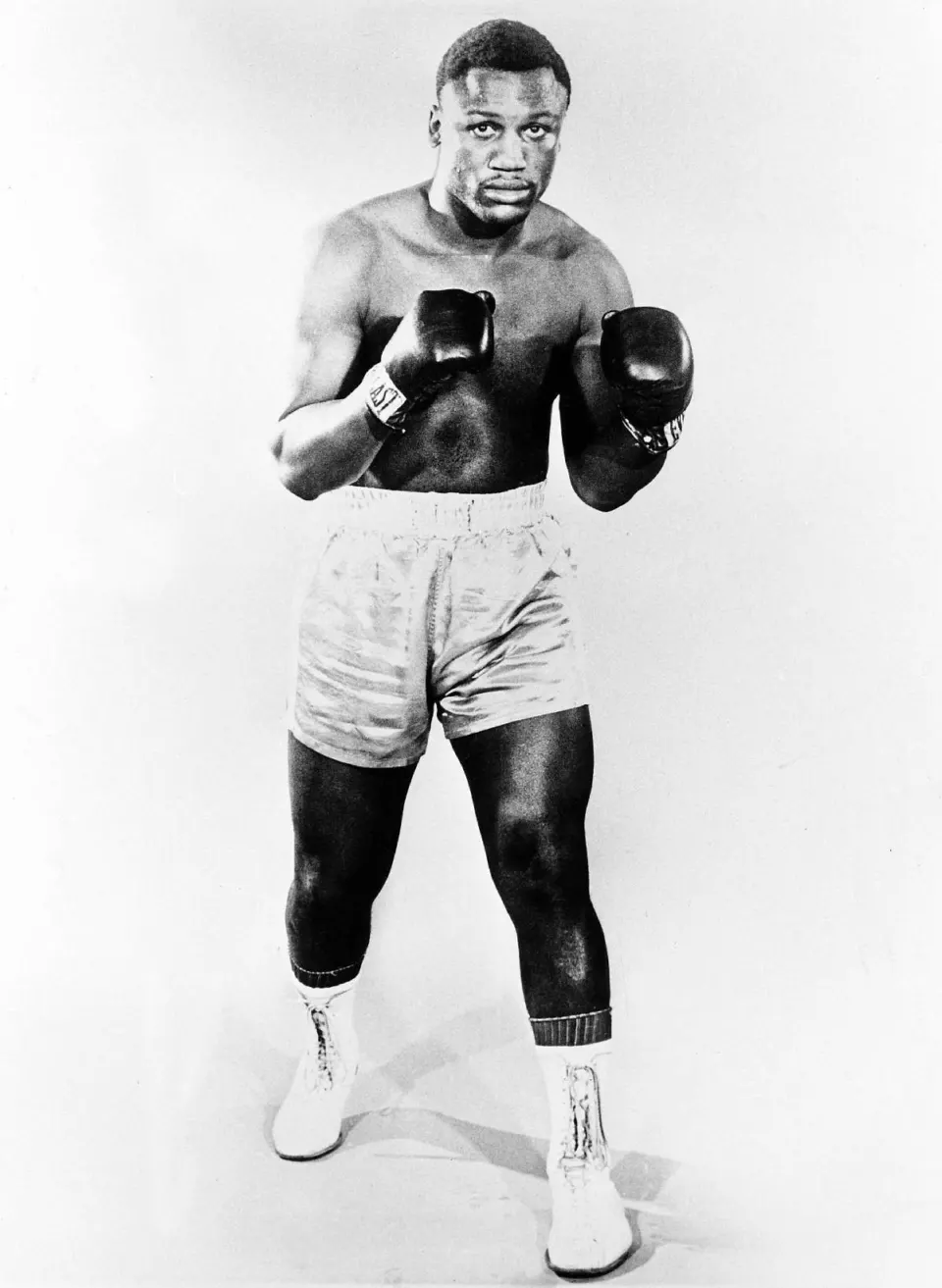 Studio portrait of heavyweight boxer Joe Frazier
