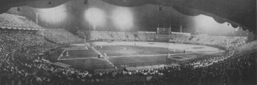 Korakuen Stadium in Tokyo lit up at night in 1951