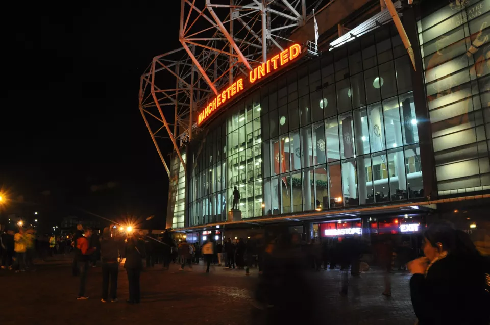 Exterior of Old Trafford stadium in Manchester