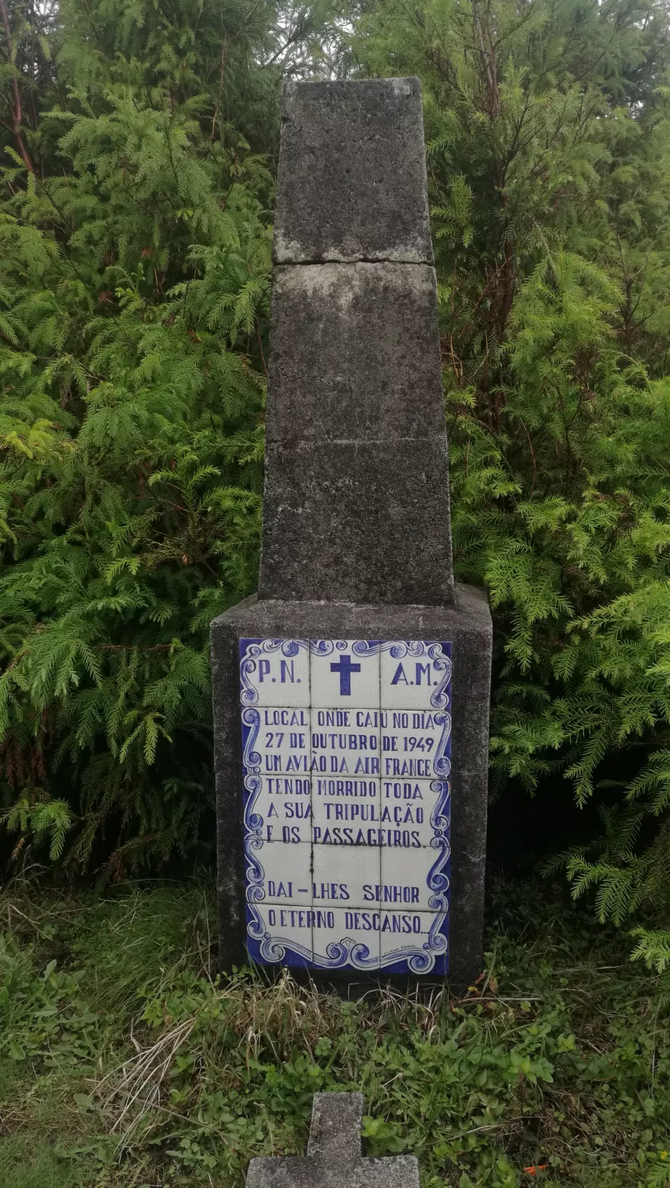 Memorial to the Air France Flight 009 victims on a mountainside in the Azores