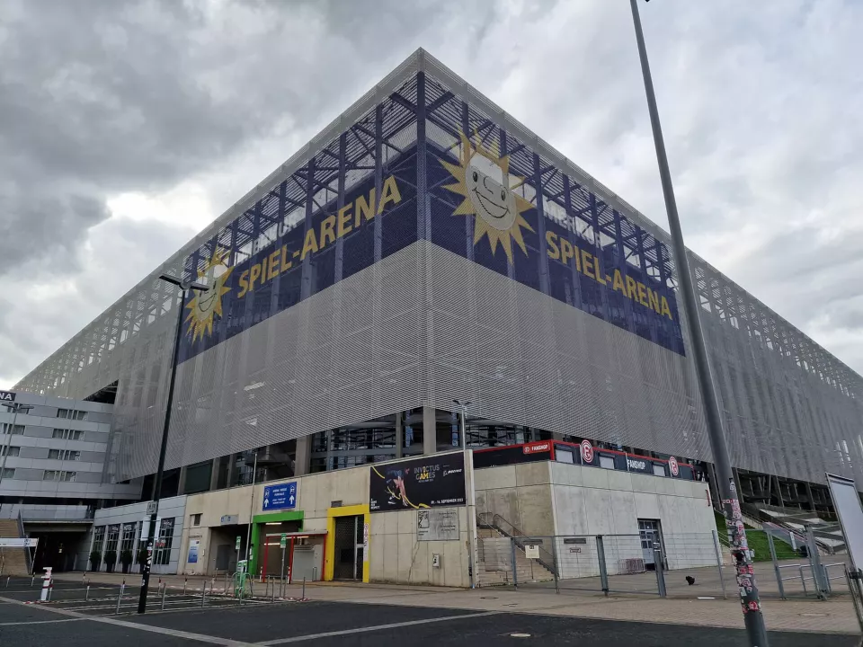 Exterior of the Merkur Spiel-Arena football stadium in Düsseldorf