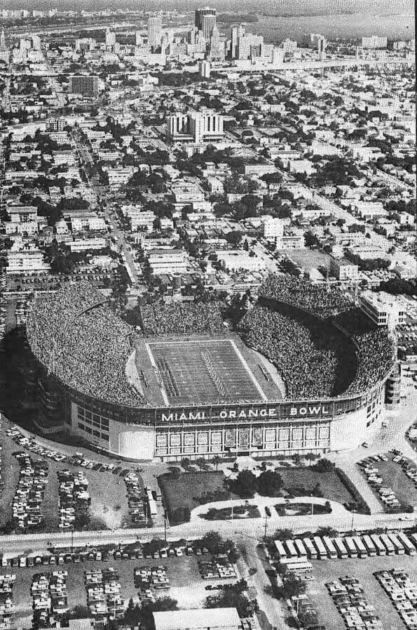 Aerial photograph of the Miami Orange Bowl stadium