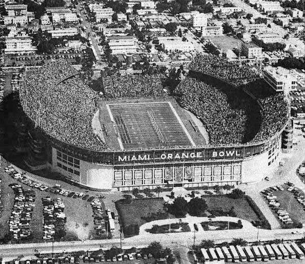 Exterior view of the Miami Orange Bowl stadium in 1976