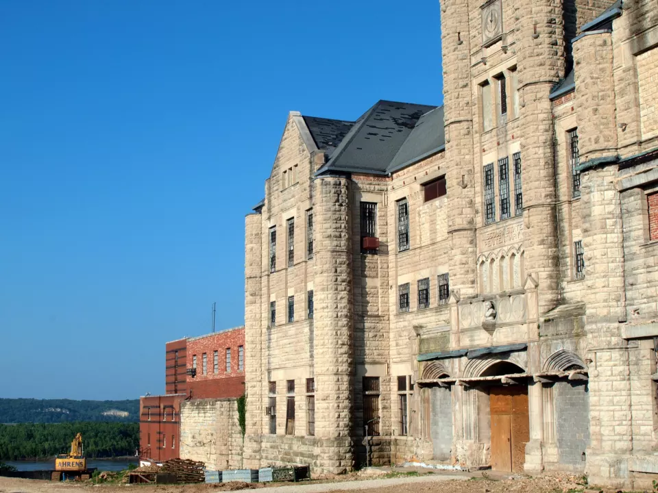 Stone walls of the former Missouri State Penitentiary in Jefferson City