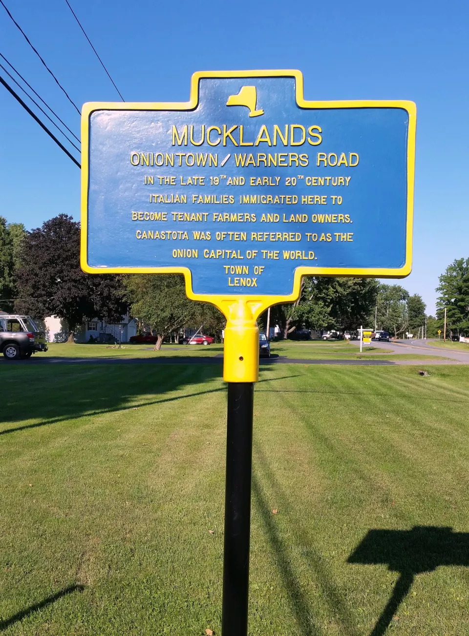 Historical marker beside a road near Canastota, New York