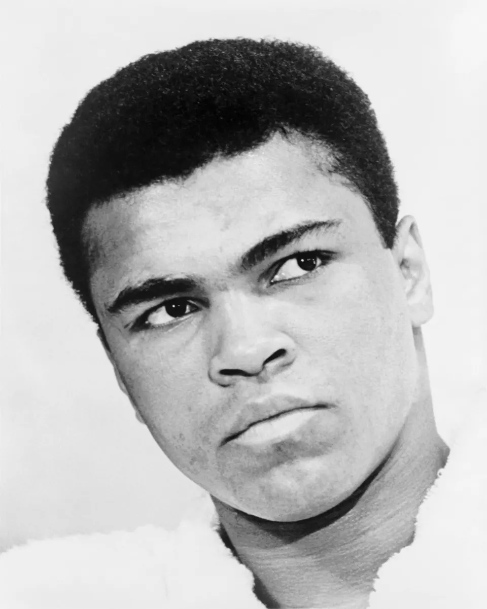 Black-and-white portrait of Muhammad Ali in 1967