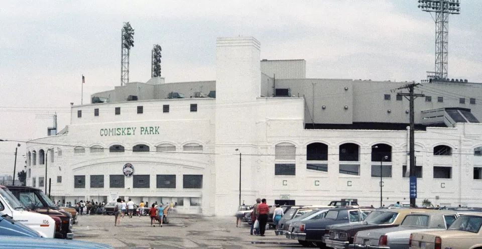 Exterior of old Comiskey Park baseball stadium in Chicago, 1986