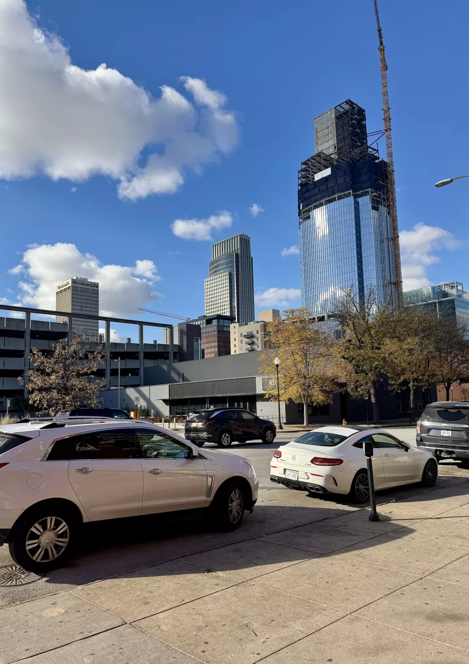 Omaha downtown skyline seen from street level