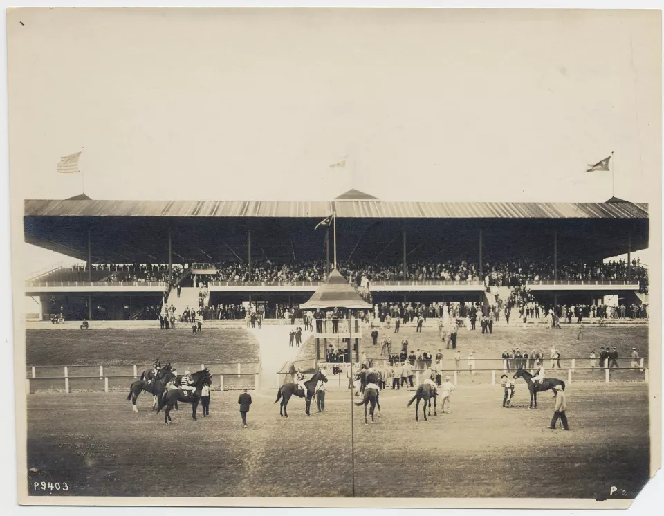 Grandstand and track at Oriental Park Racetrack near Havana