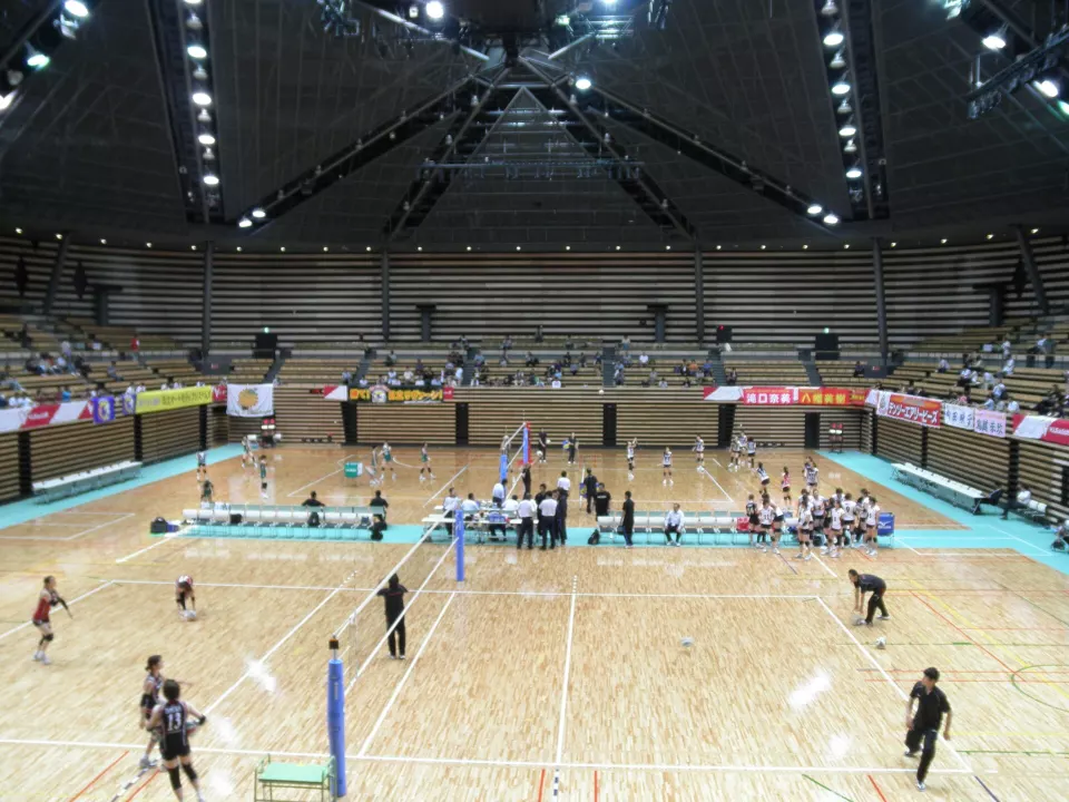 Interior arena floor and seating of Ota City General Gymnasium