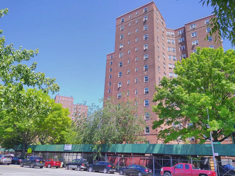 Brick public housing towers of the Patterson Houses in the Bronx