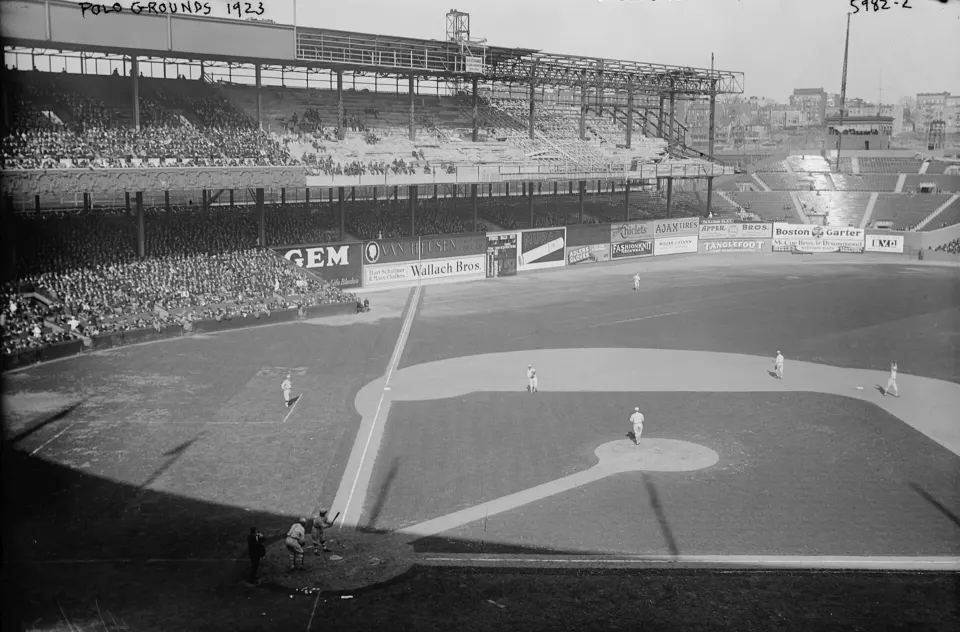 Wide view of the Polo Grounds stadium in New York in 1923