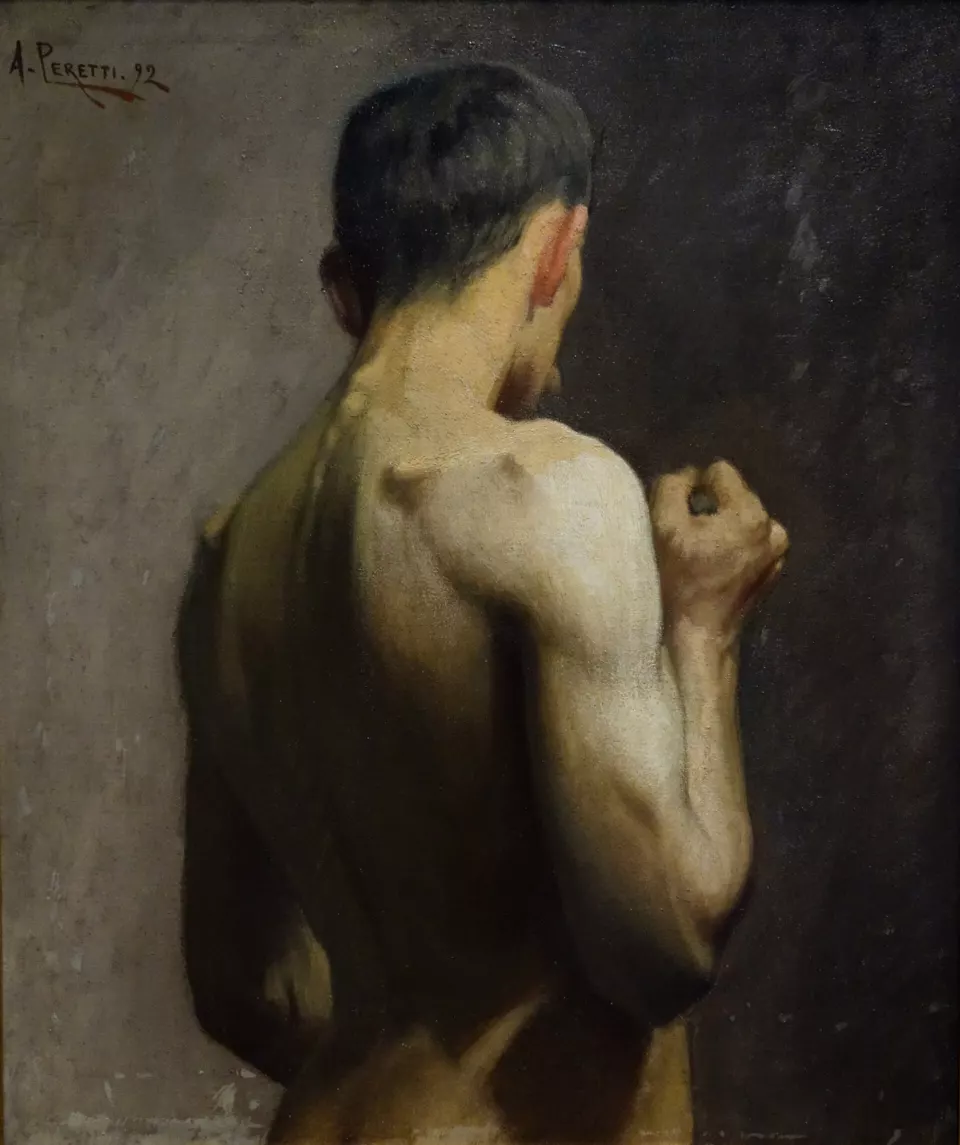 Painted portrait of heavyweight champion John L. Sullivan with a mustache