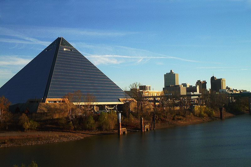 The Pyramid arena in Memphis, a large pyramid-shaped building