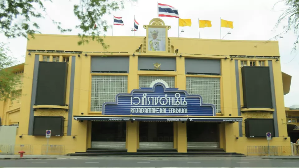 Exterior of Rajadamnern Stadium in Bangkok
