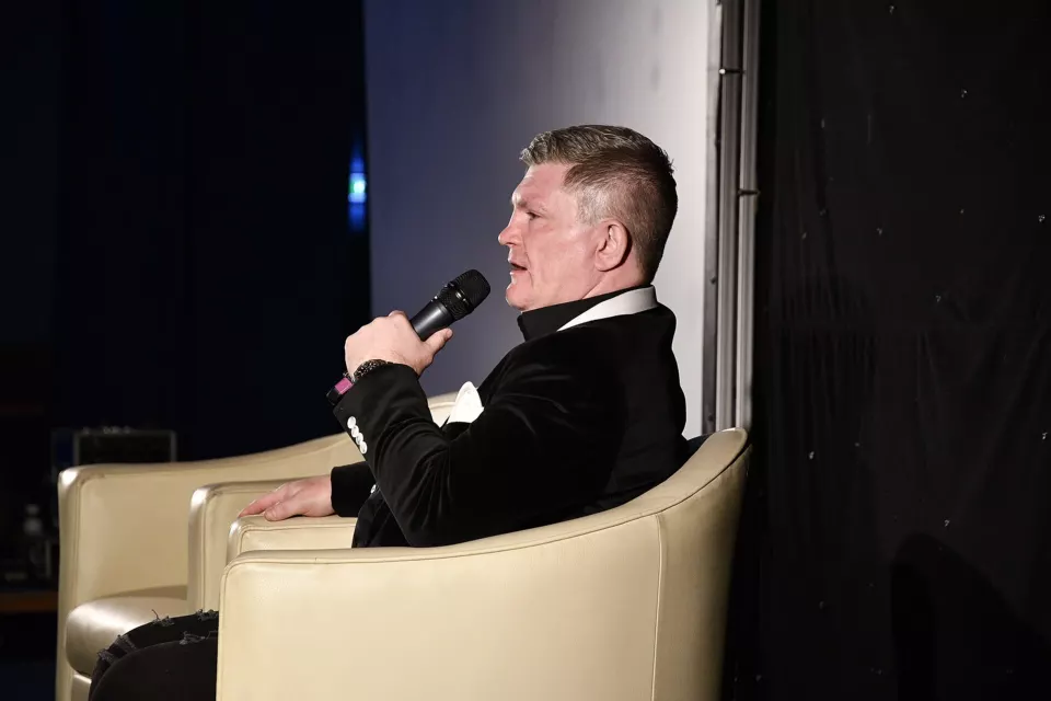 Ricky Hatton speaking at an event in 2024