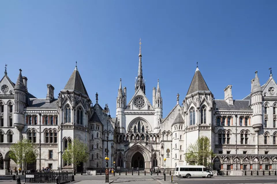 Gothic facade of the Royal Courts of Justice on the Strand, London