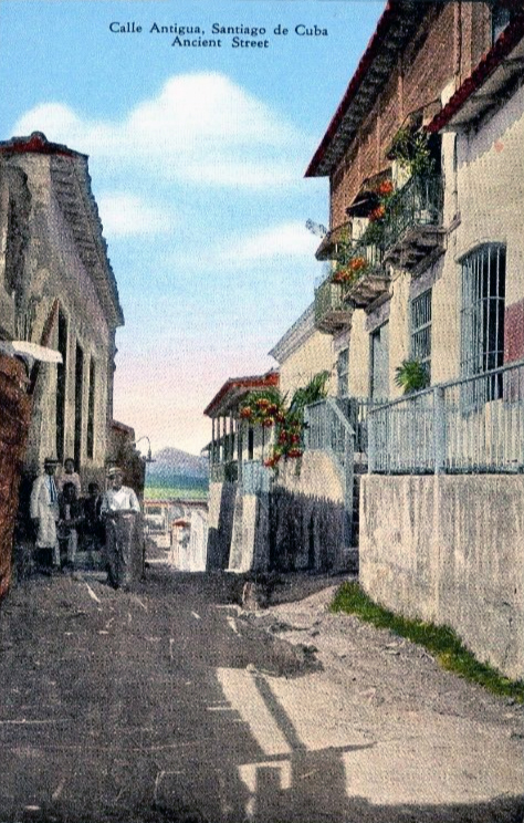 Historic street in Santiago de Cuba around 1940