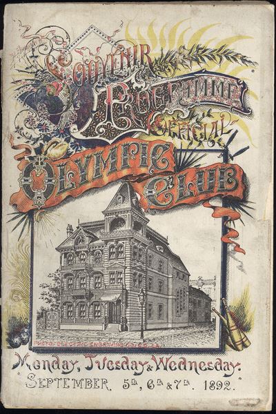 Engraved programme cover showing the Olympic Club building in New Orleans