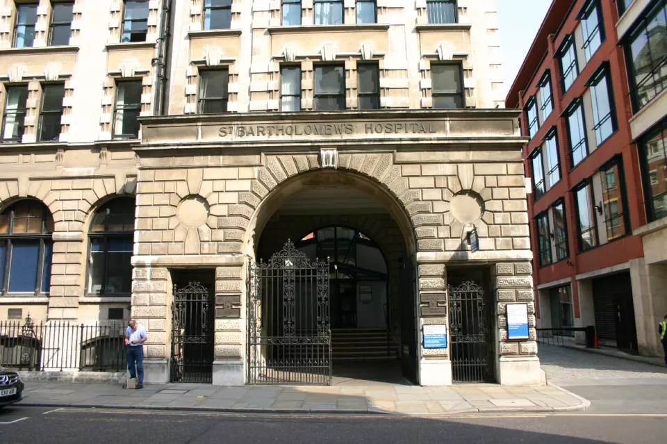 Historic stone buildings of St Bartholomew's Hospital in London