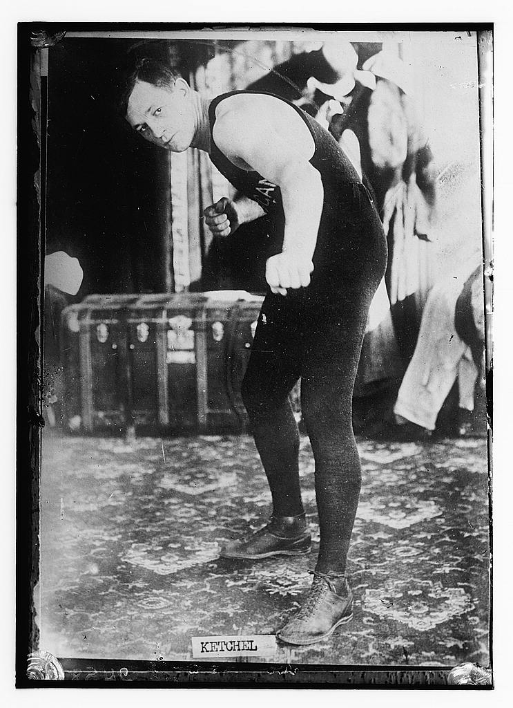 Black-and-white portrait of boxer Stanley Ketchel