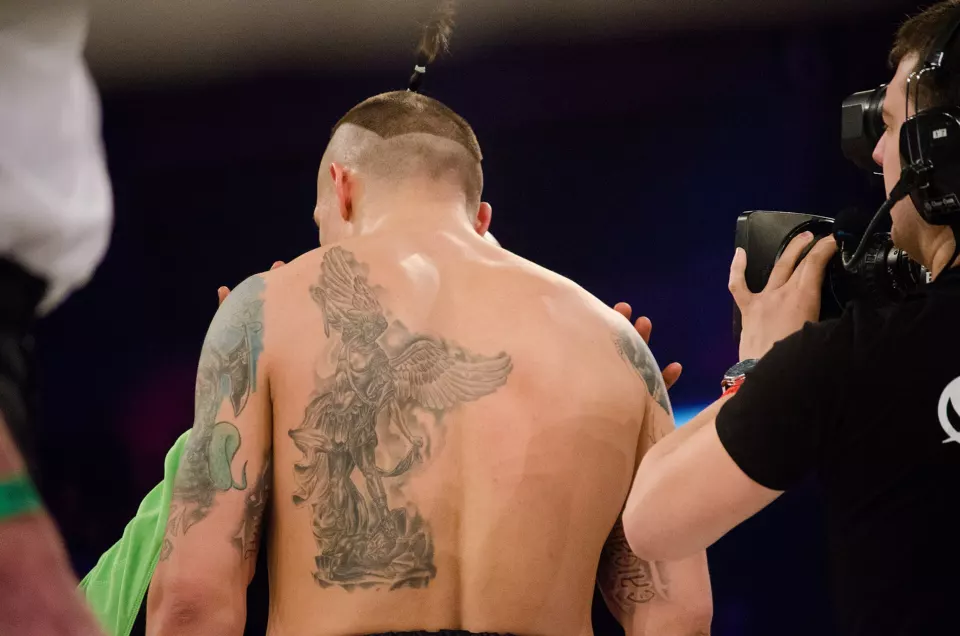 Oleksandr Usyk boxing in a professional bout in 2015