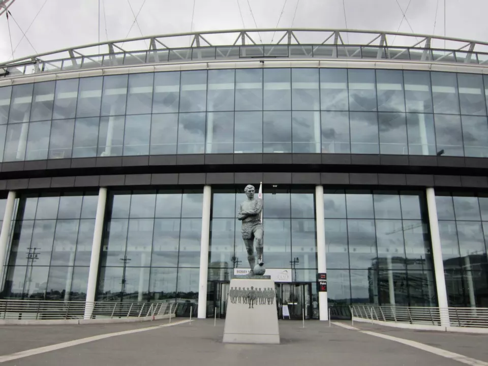 Exterior of Wembley Stadium with its arch